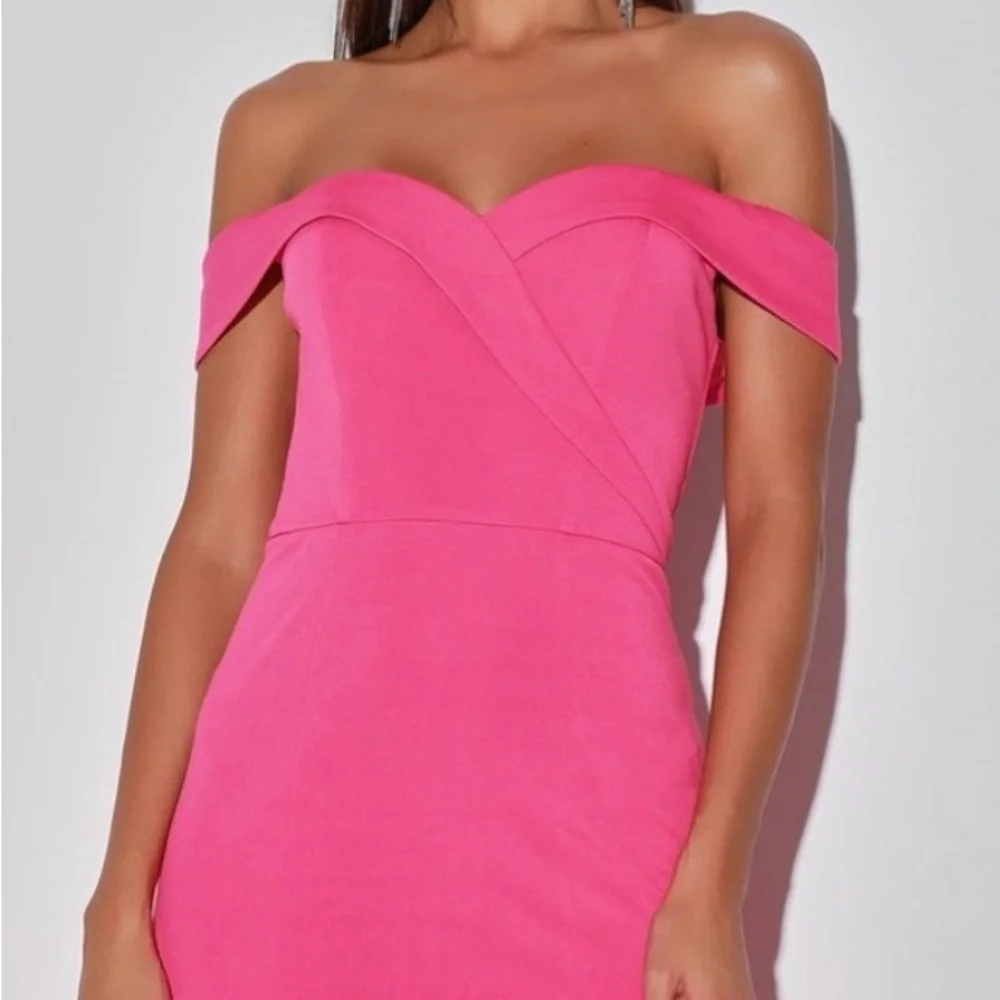 NWT Lulu's Song Of Love Vibrant Pink Off-Shoulder Maxi Dress. Valentines-Size XL - Picture 4 of 4